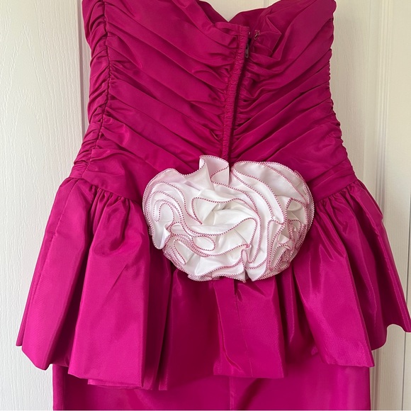 Vintage Nu Mode Hot Pink Peplum Strapless Cocktail Dress - Picture 6 of 10